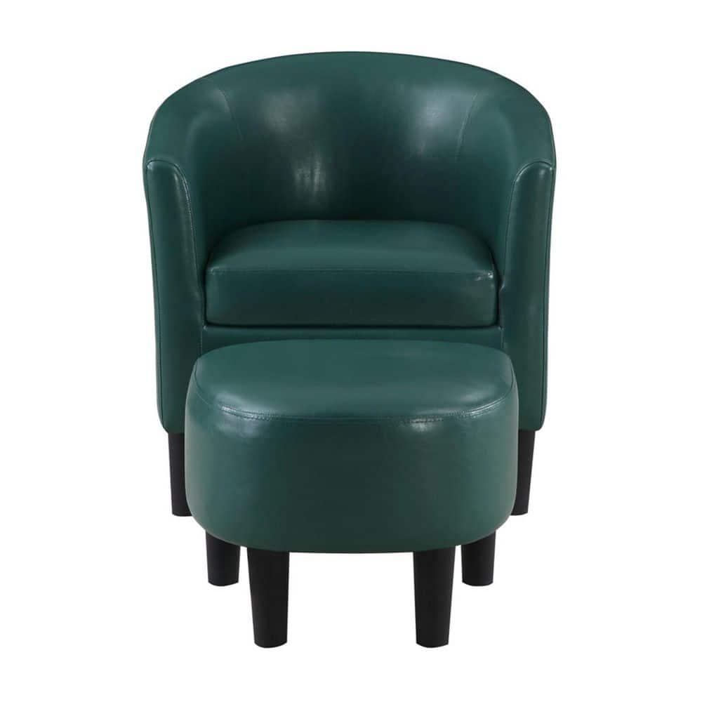 Convenience Concepts Take a Seat Churchill Accent Chair with Ottoman, Forest Green Faux Leather
