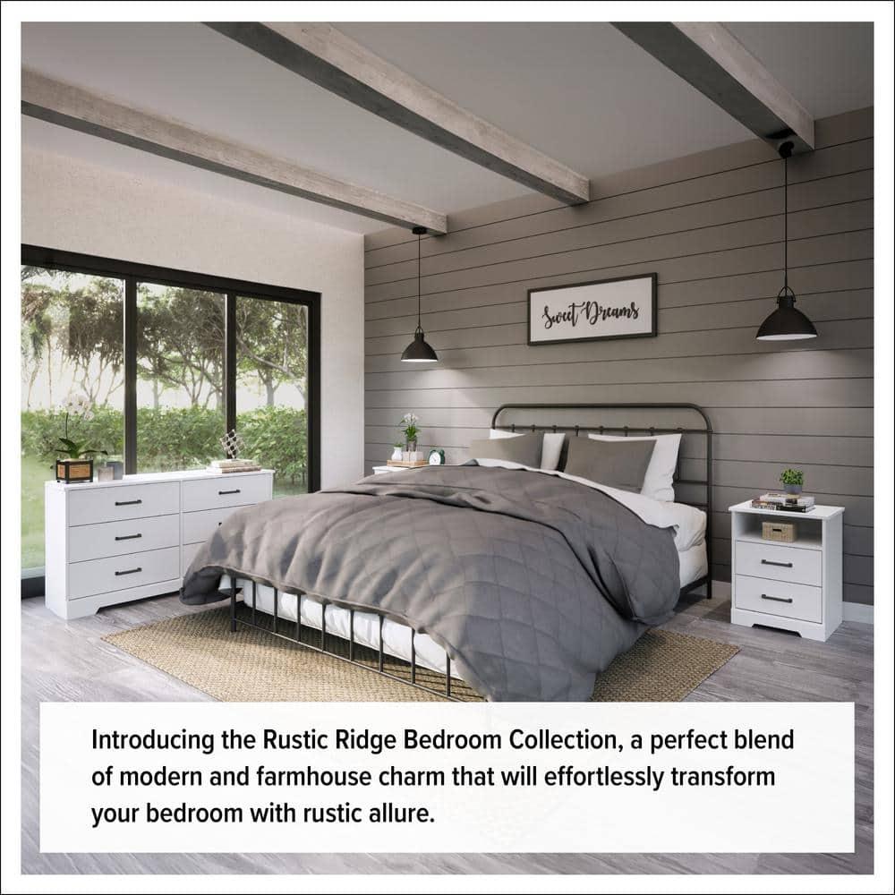 Prepac Rustic Ridge Farmhouse 6 Drawer Bedroom Dresser White