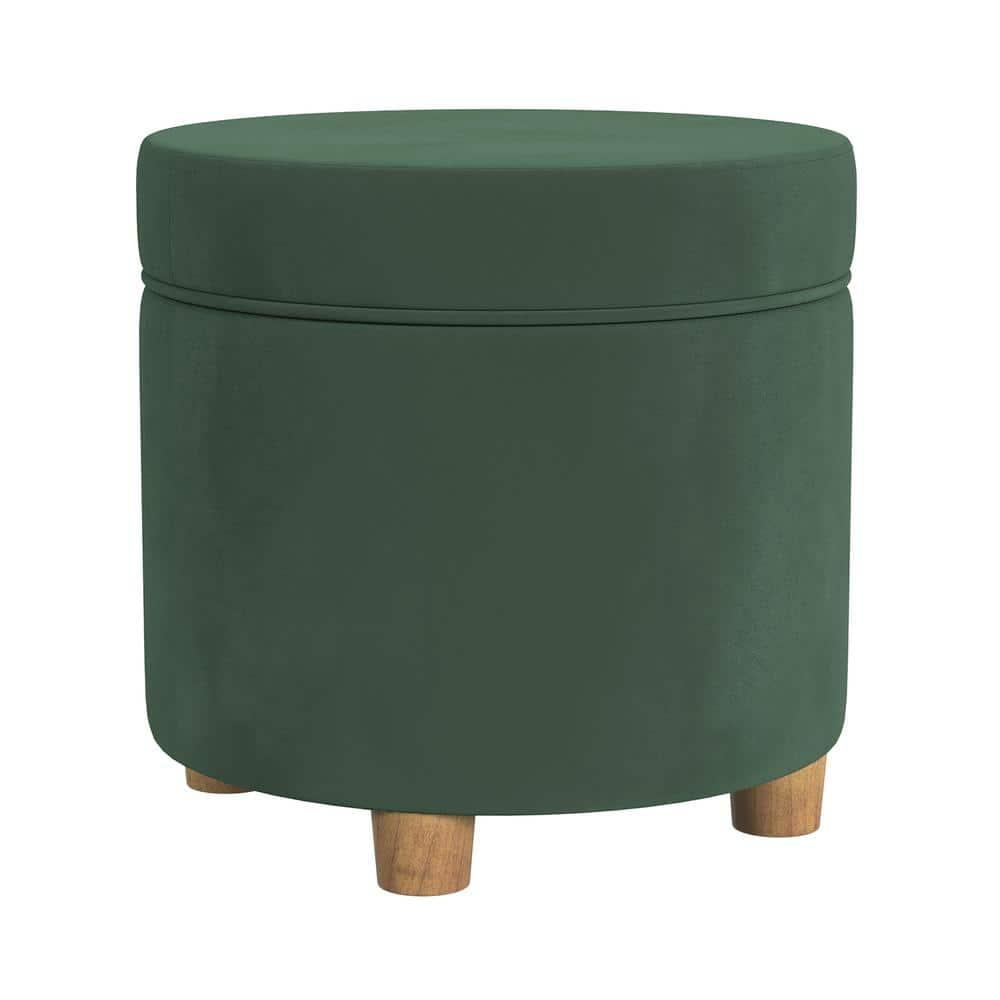 Round Storage Ottoman Loden Green - HomePop: Velvet Upholstered, Lift-Off Lid, Wood Legs, Bedroom & Living Room Furniture