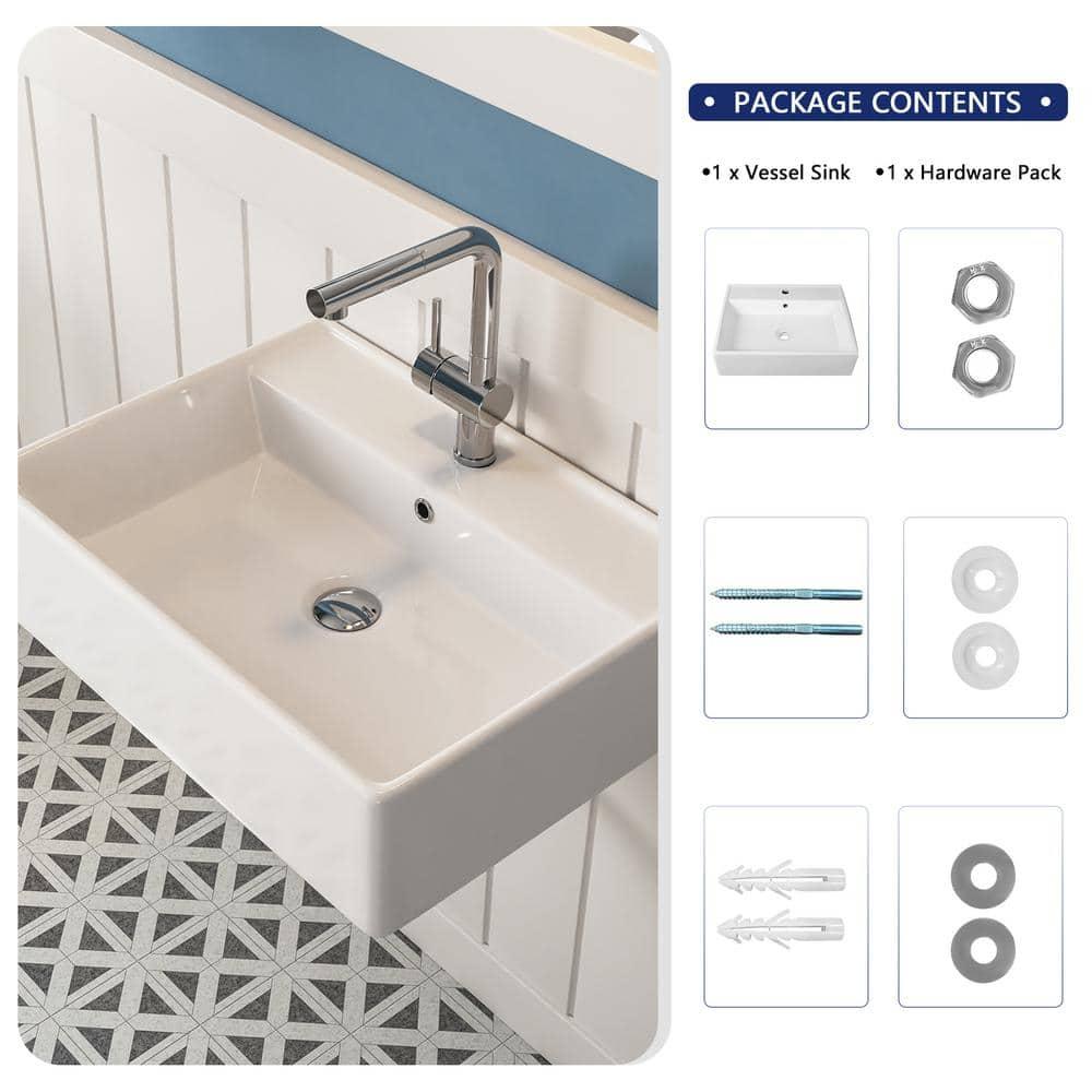 23'' x 18'' White Rectangular Vitreous China Wall Mount Bathroom Sink with Overflow