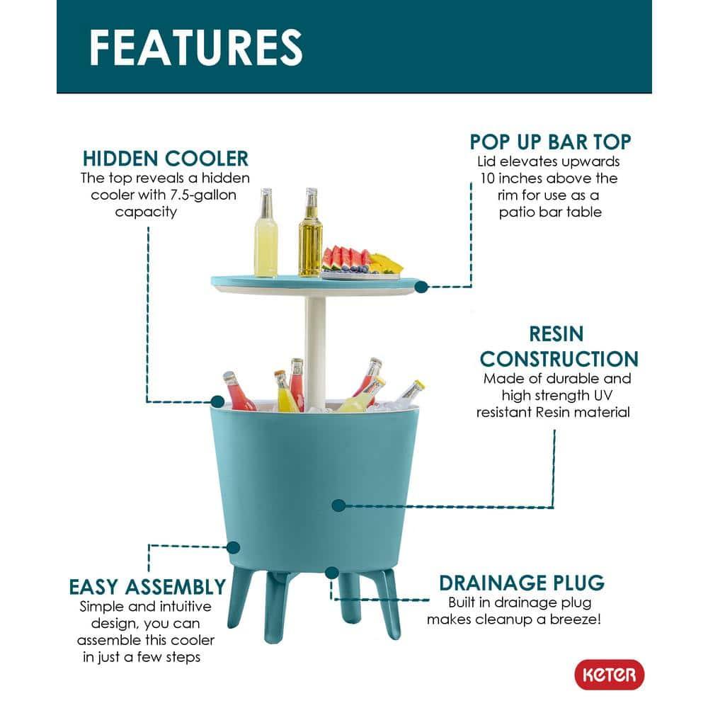 Keter 32 Qt. Cool Bar Cooler Outdoor Weather Resistant Patio Furniture 2 in 1 Pop Up Cocktail Side Table and Beverage Cooler Combo & Reviews | Wayfair