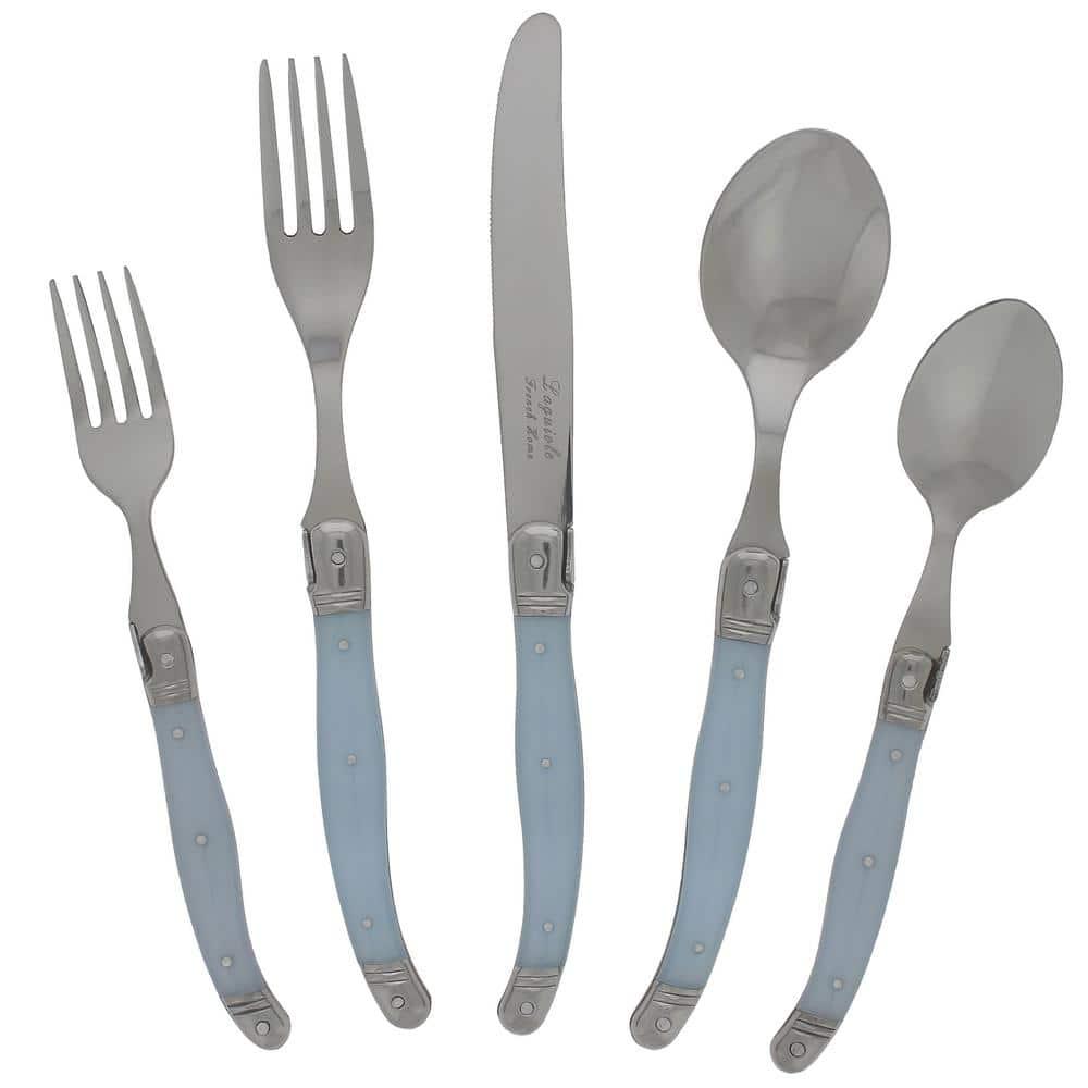 French Home Laguoile 20pc Stainless Steel Silverware Set Blue: Flatware Set, Service for 4, Dishwasher-Safe