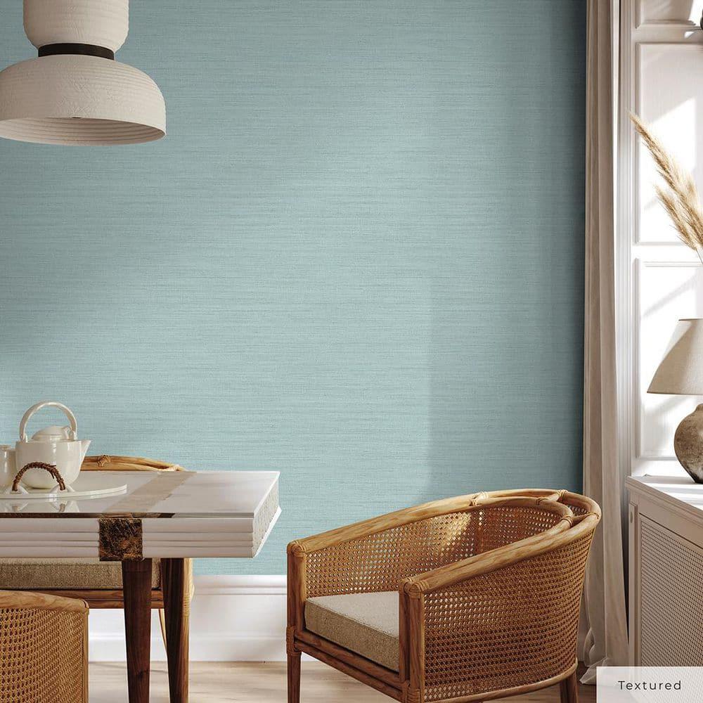 Tempaper & Co.® Faux Horizontal Grasscloth Removable Peel and Stick Wallpaper, Textured Seaglass, 56 sq ft: Vinyl, Prepasted