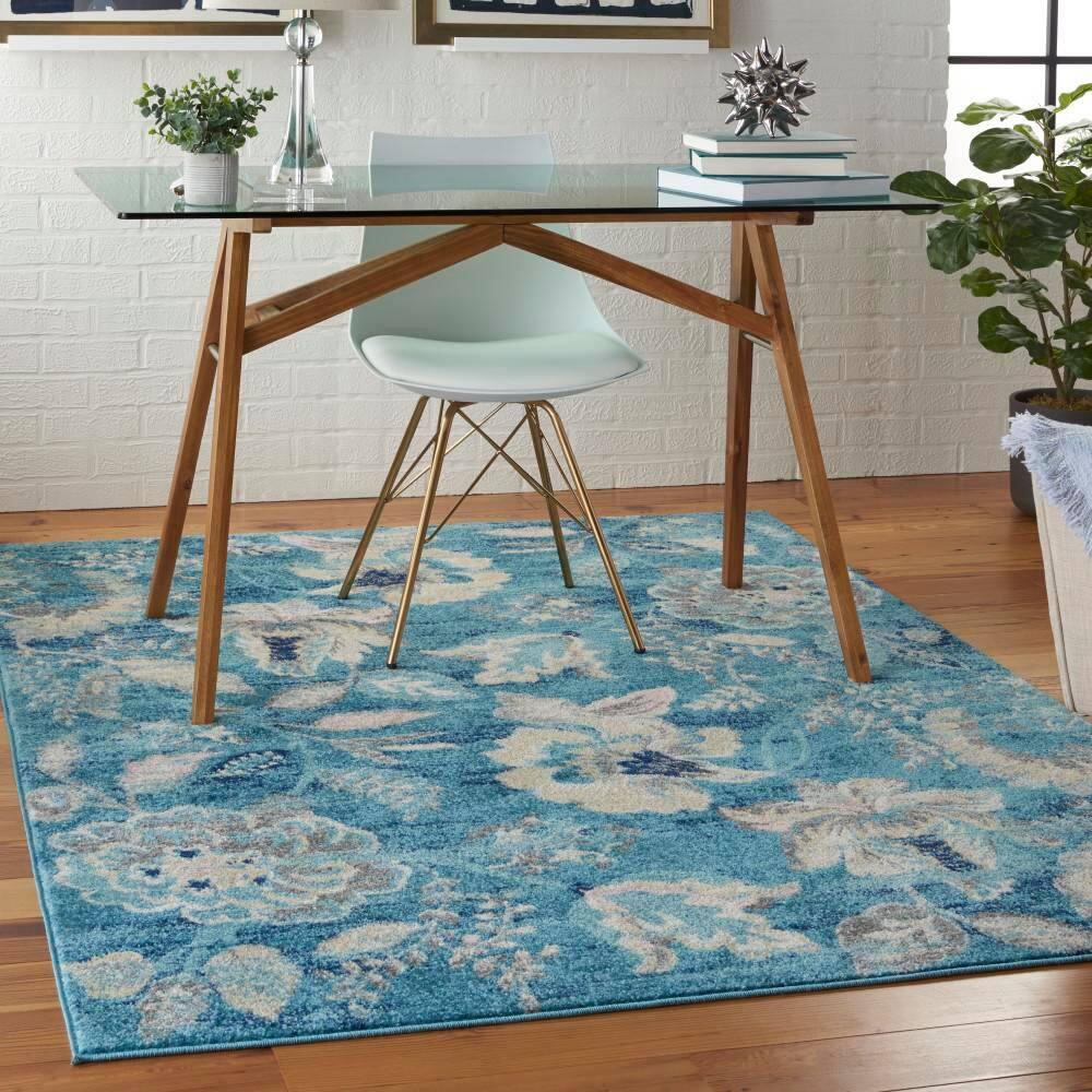 Nourison Tranquil 5'3" X 7'3" (5' x 7') Turquoise Area Rug French Country Eclectic Floral by Nourison