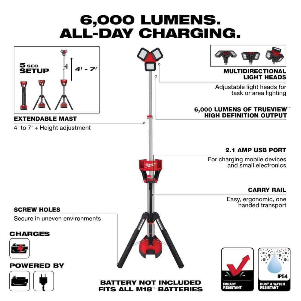 Milwaukee 2136-20 M18 ROCKET LED Tower Light and Charger 7 ft. Max Height