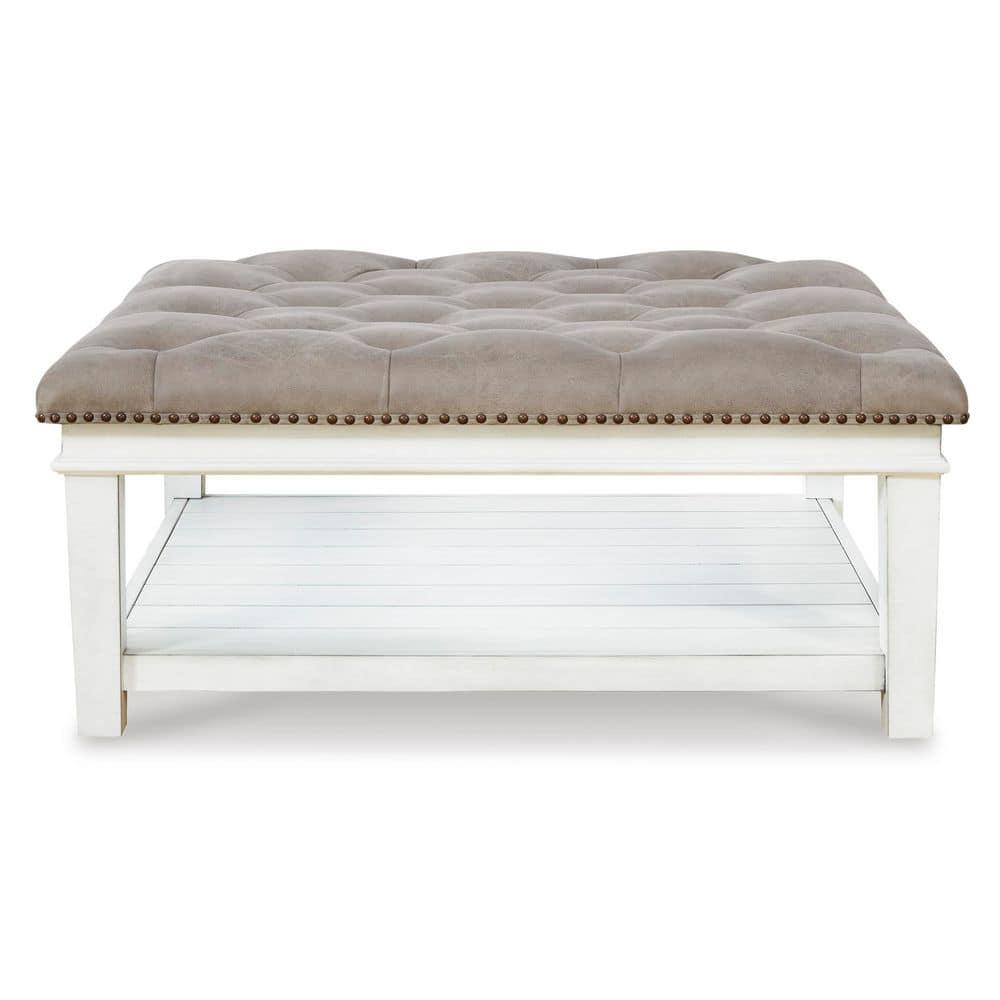 Signature Design by Ashley Contemporary Kanwyn Upholstered Ottoman Coffee Table, Whitewash
