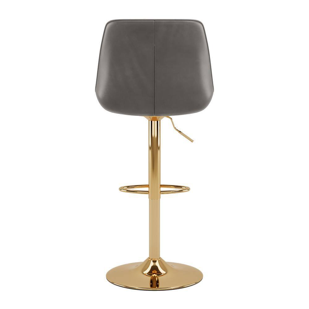 Set of 2 Arwen Adjustable Swivel Barstools with Gold Base Gray - CorLiving: Upholstered High Back, Metal Footrest