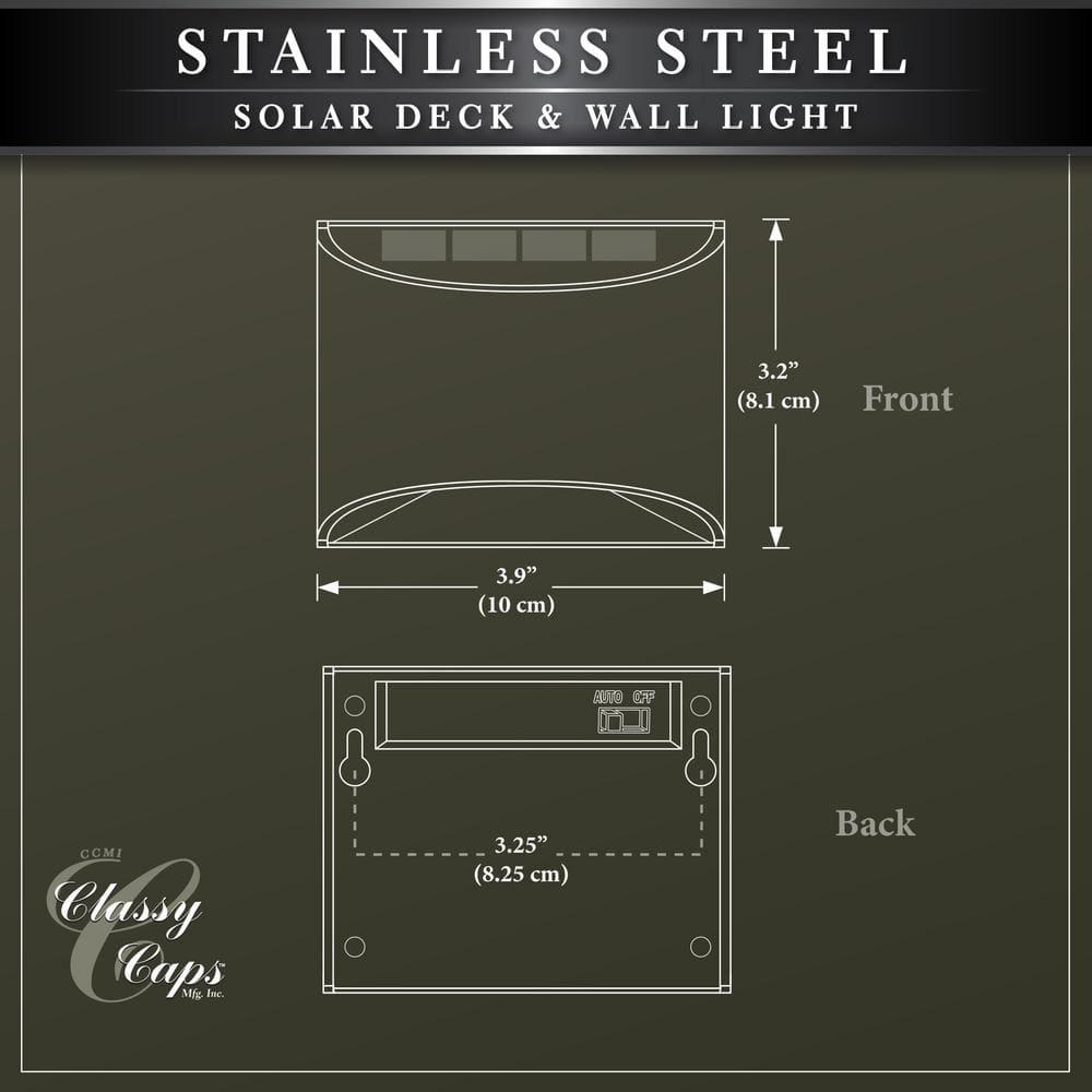 Classy Caps Stainless Steel Solar Powered Integrated LED Metal Deck Light