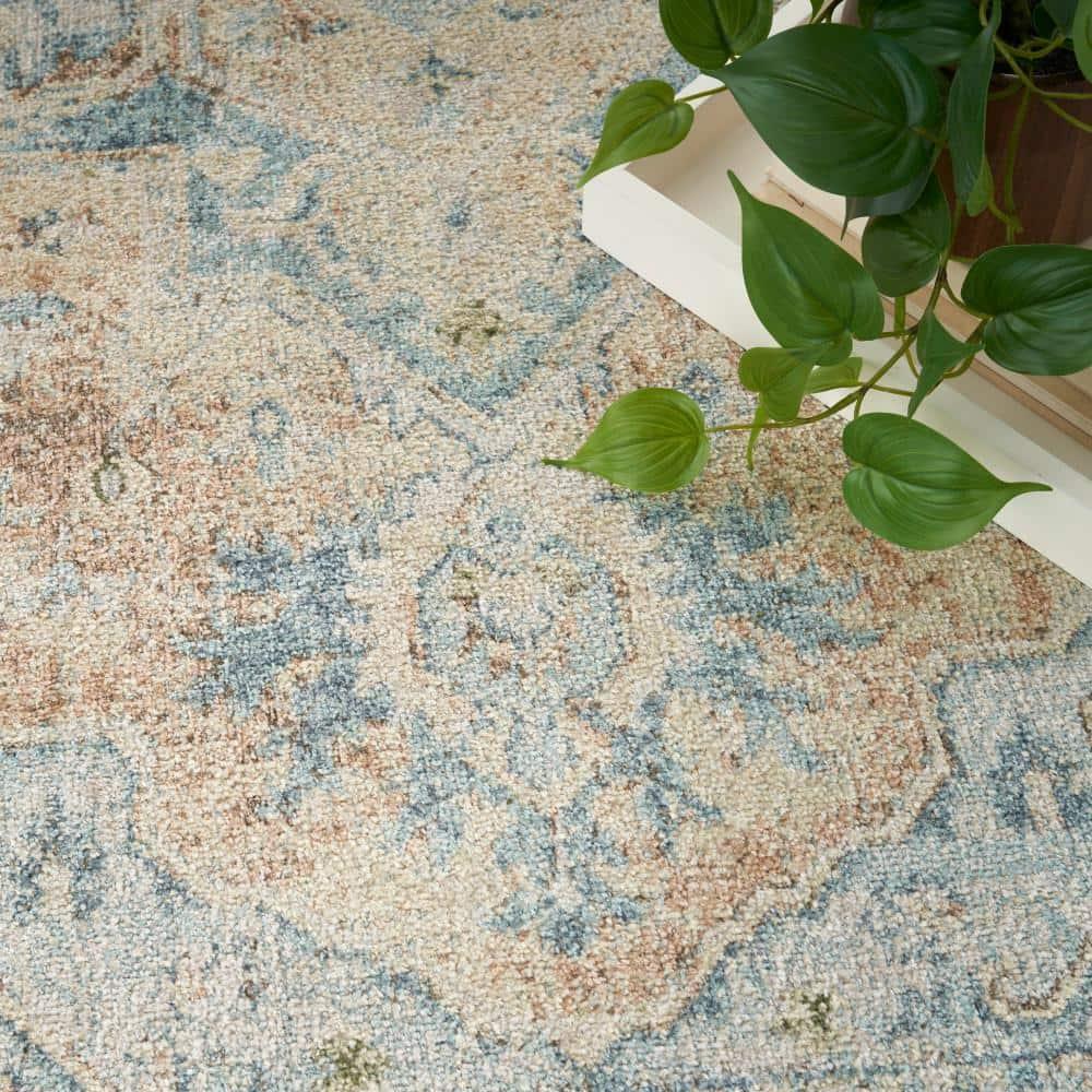 Nourison Astra Machine Washable Vintage Medallion Indoor Rug Beige Blue 4' x 6'
