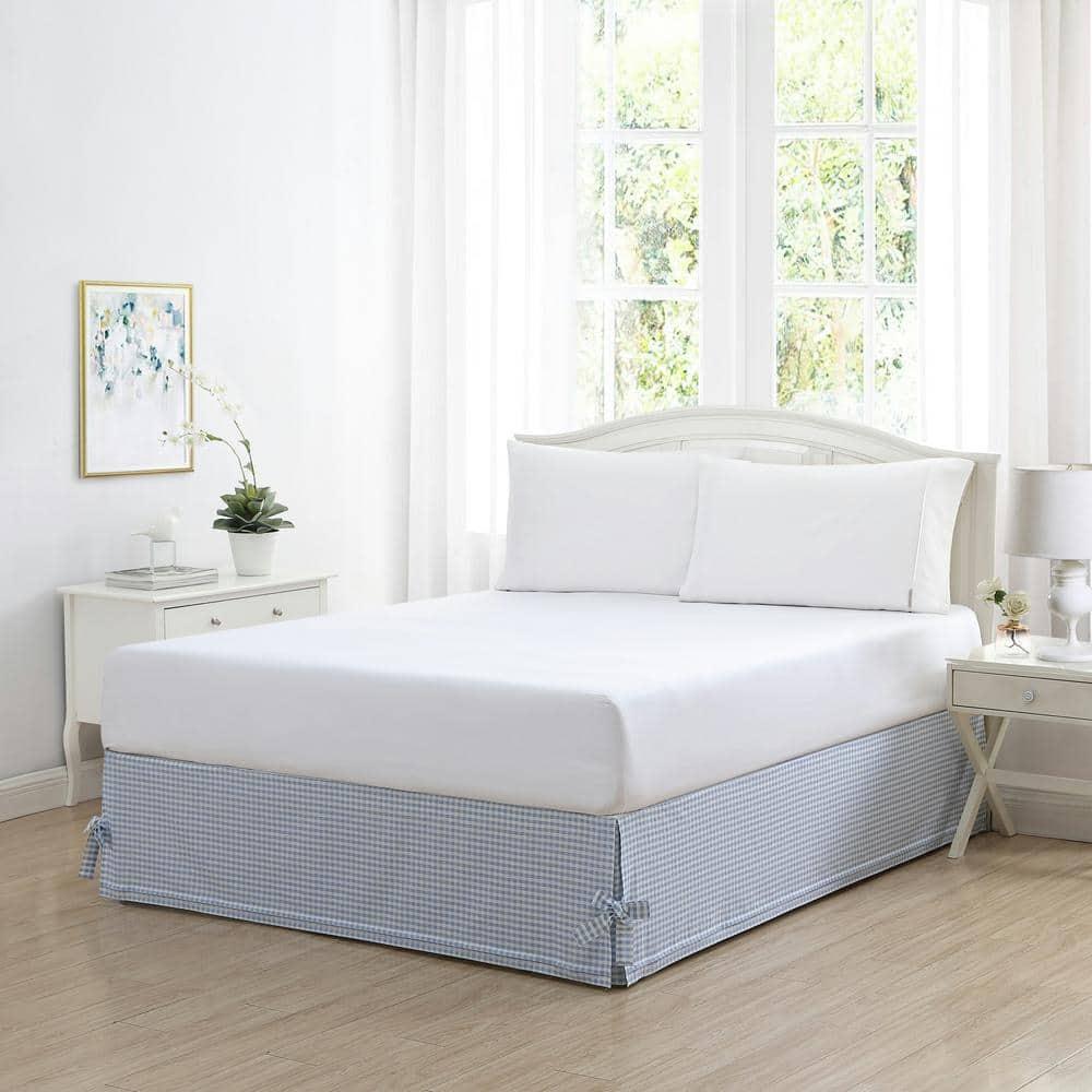 Laura Ashley Hedy Blue/White Check 100% Cotton Tailored Bed Skirt 14.5" drop