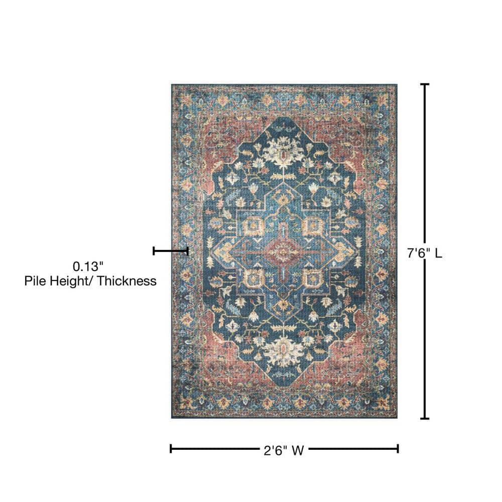 Skye Blue and Brick Vintage Bohemian Runner Rug