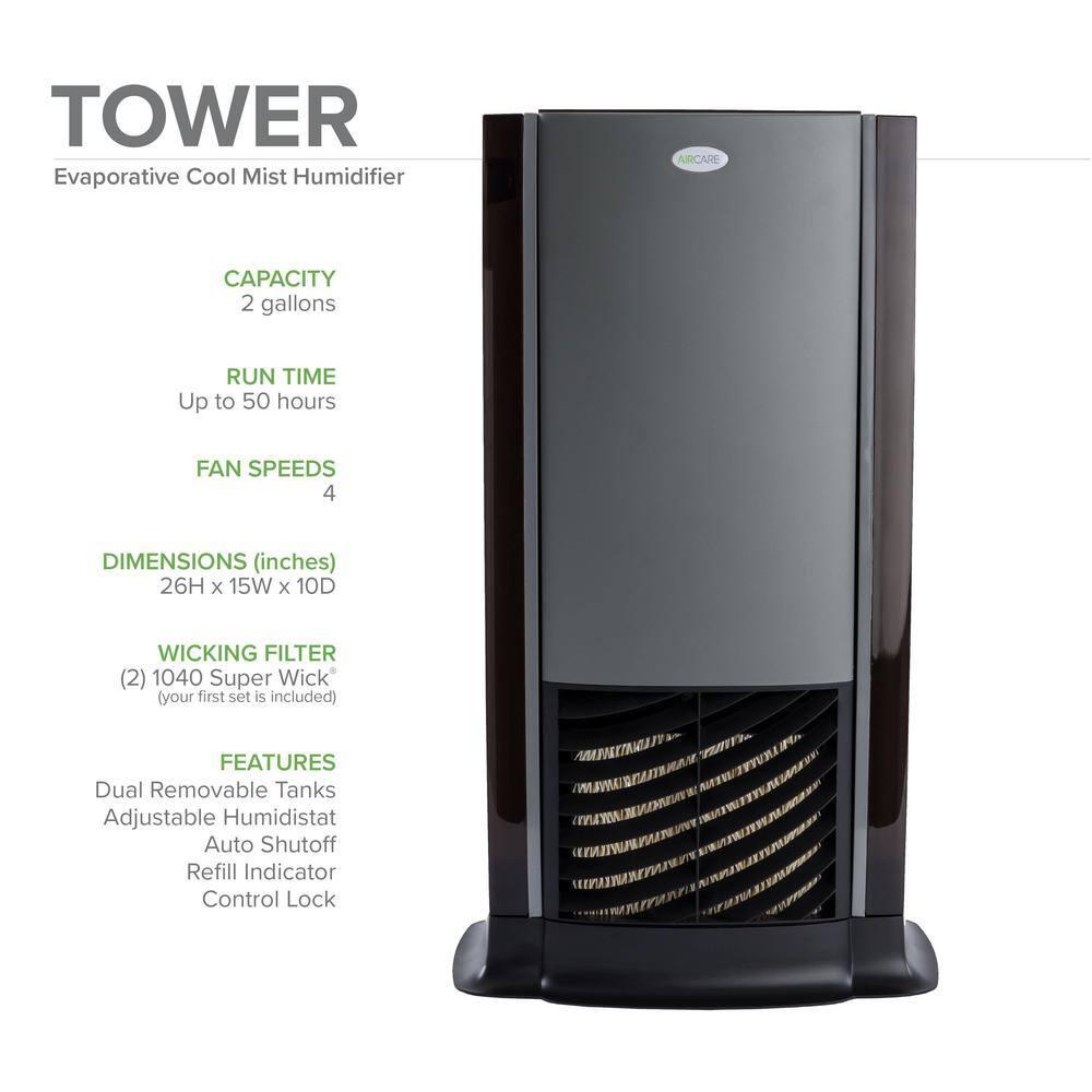 AIRCARE D46 720 Humidificador Evaporativo Tower para 1200 Pies Cuadrados, Titanio/negro