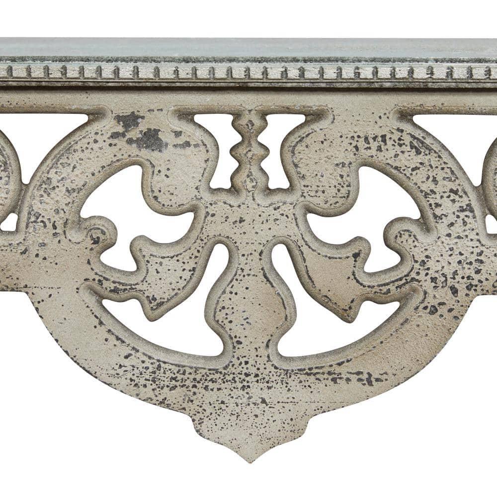 DecMode 48" x 8" 1-Tier Beige Scroll Wall Shelf with Gray Distressing