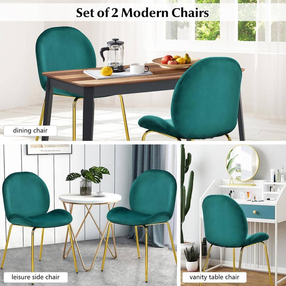 Costway Set of 2 Velvet Accent Chairs Dining Side Chairs w/Gold Metal Legs Green