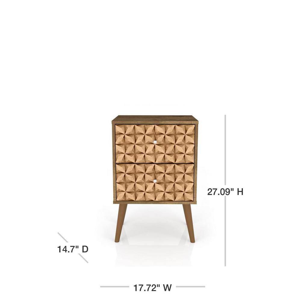 Liberty 2.0 Mid Century Modern Nightstand with 3D Brown Prints Rustic Brown - Manhattan Comfort