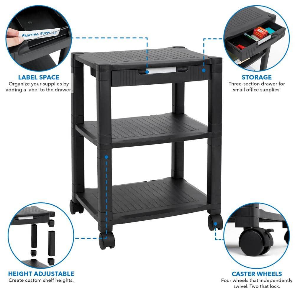 Mount-It! Adjustable Mobile Printer Stand with Drawer, 4 Swivel Wheels and Cable Management