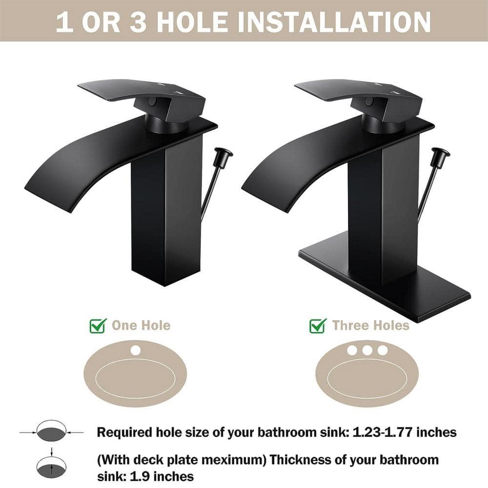 KZH Vessel Sink Faucet, Matte Black Tall Waterfall Spout Bathroom Faucet,Single Handle Bathroom Sink Faucet for 1 Hole Mixer Tap Washbasin Vanity Faucet with Pop-up Drain and Supply Hoses