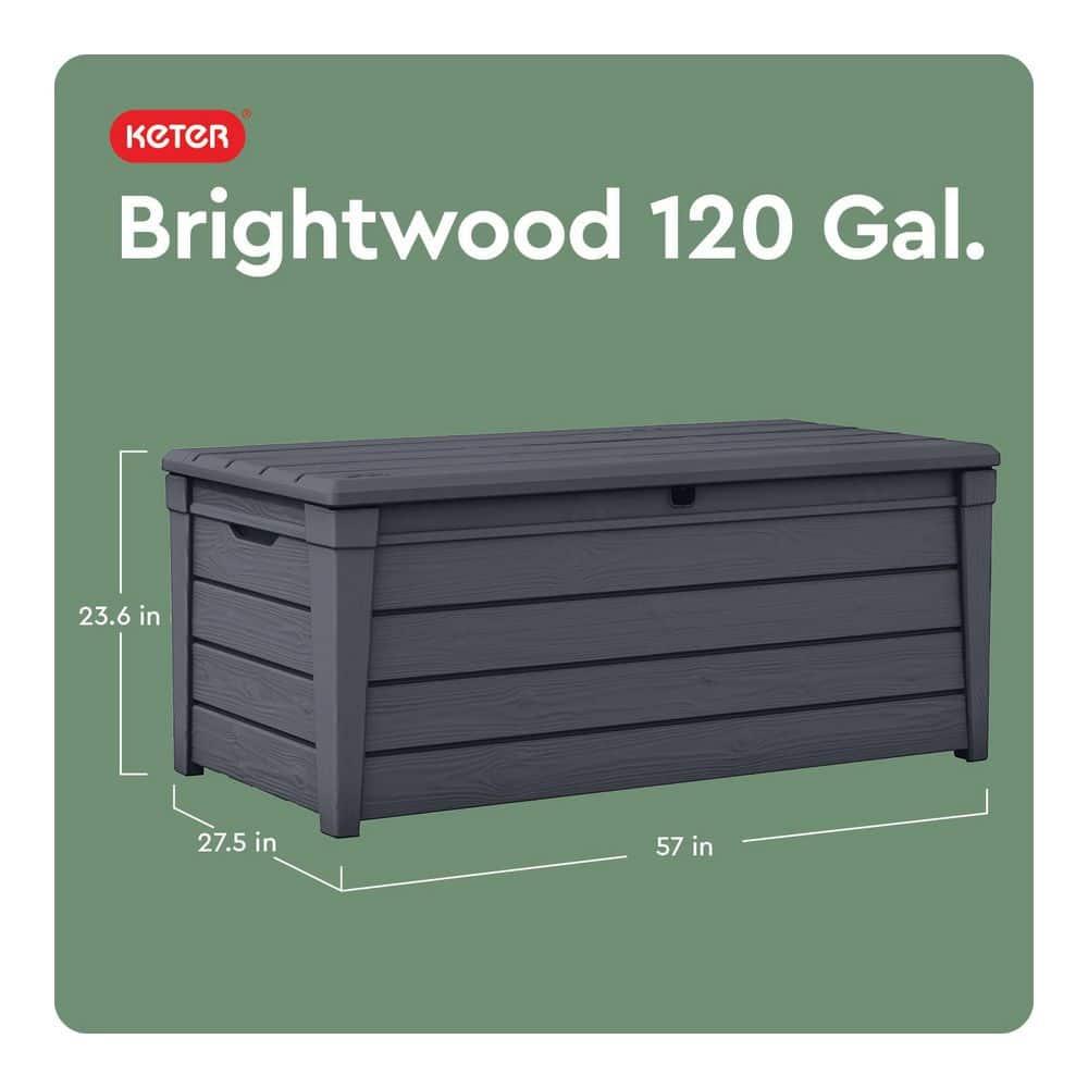 Keter Keter Brightwood 120 Gallon Large Durable Outdoor Storage and Weather Resistant Resin Deck Box