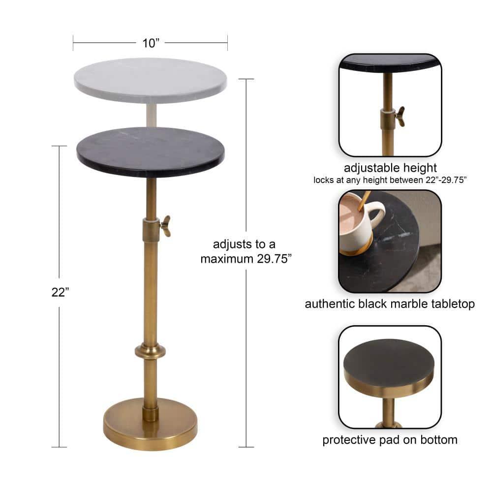 Kate and Laurel Engles Adjustable Marble Table and Plant Stand, 10x10x22, Gold