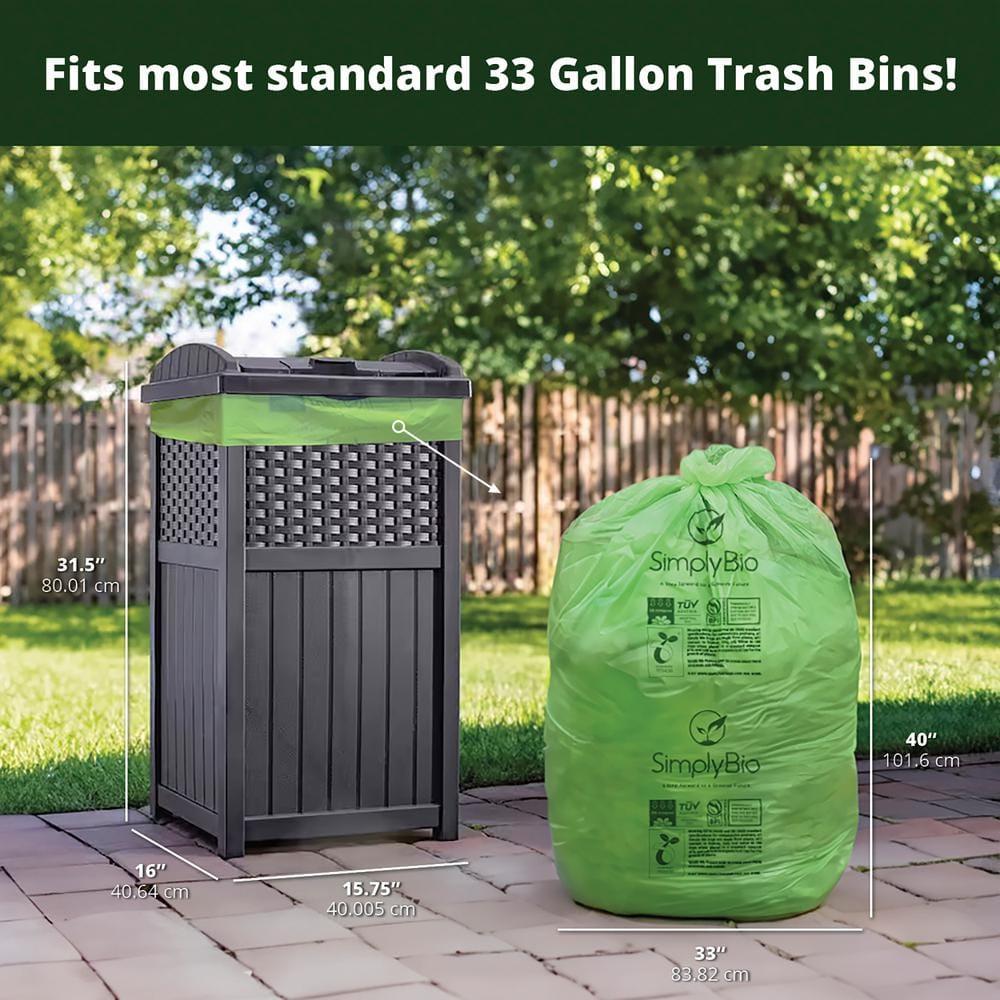 Simply Bio 33 Gallons PLA And PBAT Based Trash Bags - 30 Count