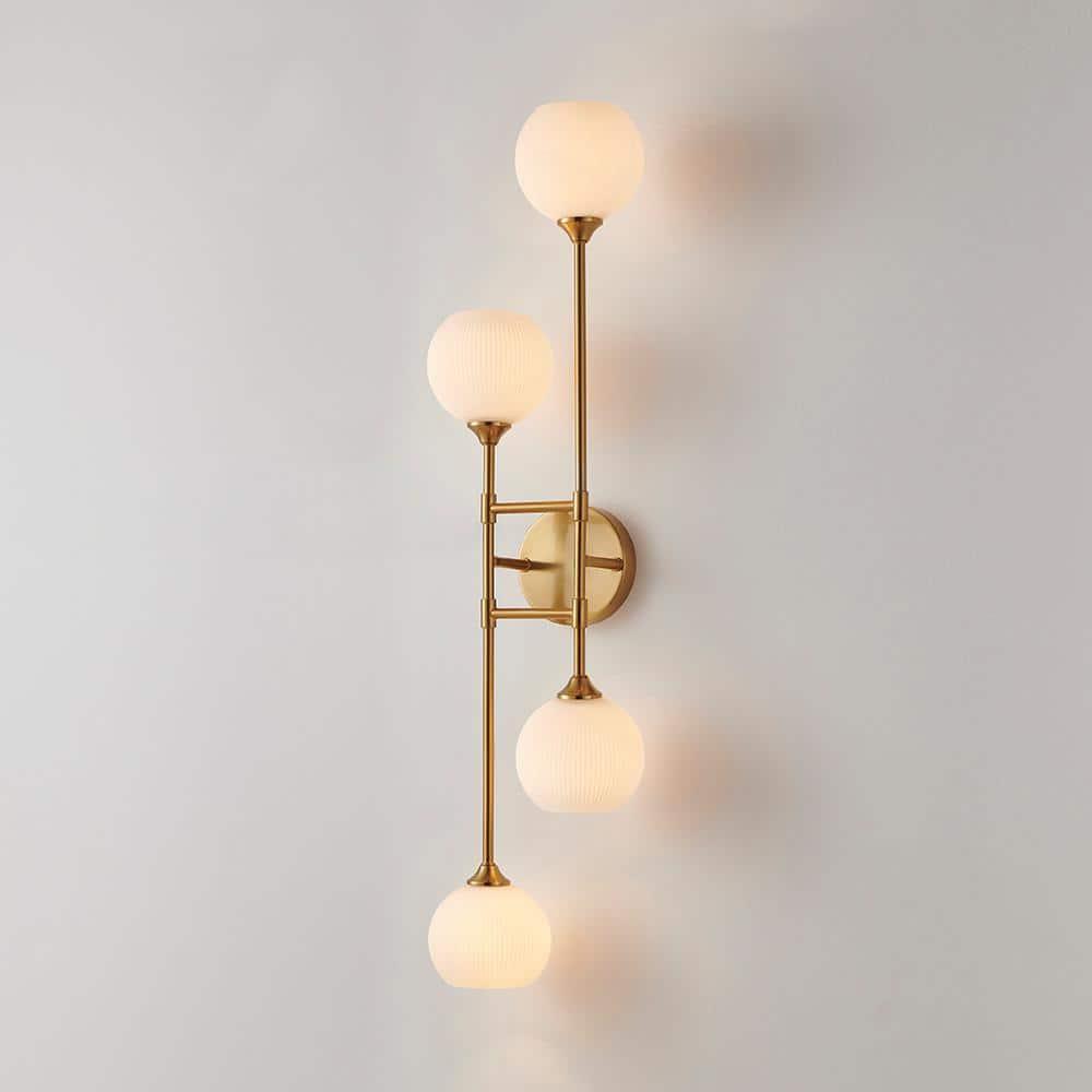KAWOTI 4-Light Wall Sconces Bathroom Vanity Light Fixtures with Frosted White Glass Shade, Metal Wall Light for Bedroom Living Room