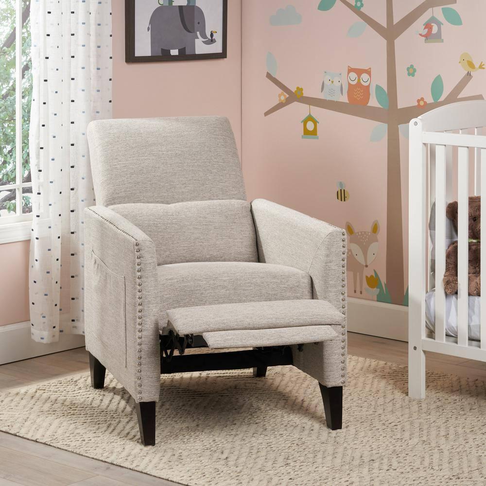 Alscot Contemporary Push Back Recliner Light Gray - Christopher Knight Home: Nailhead Trim, Polyester Upholstery