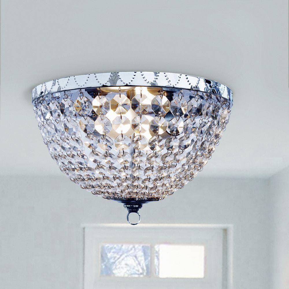 Elegant Designs Victoria Crystal Rain Drop Ceiling Light Flushmount - Chrome