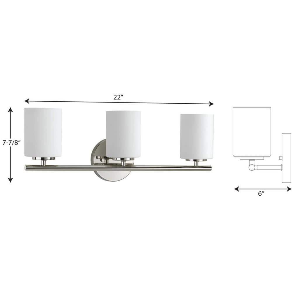 Progress Lighting Replay Collection 3-Light Bath Vanity, Polished Nickel, Shade Included