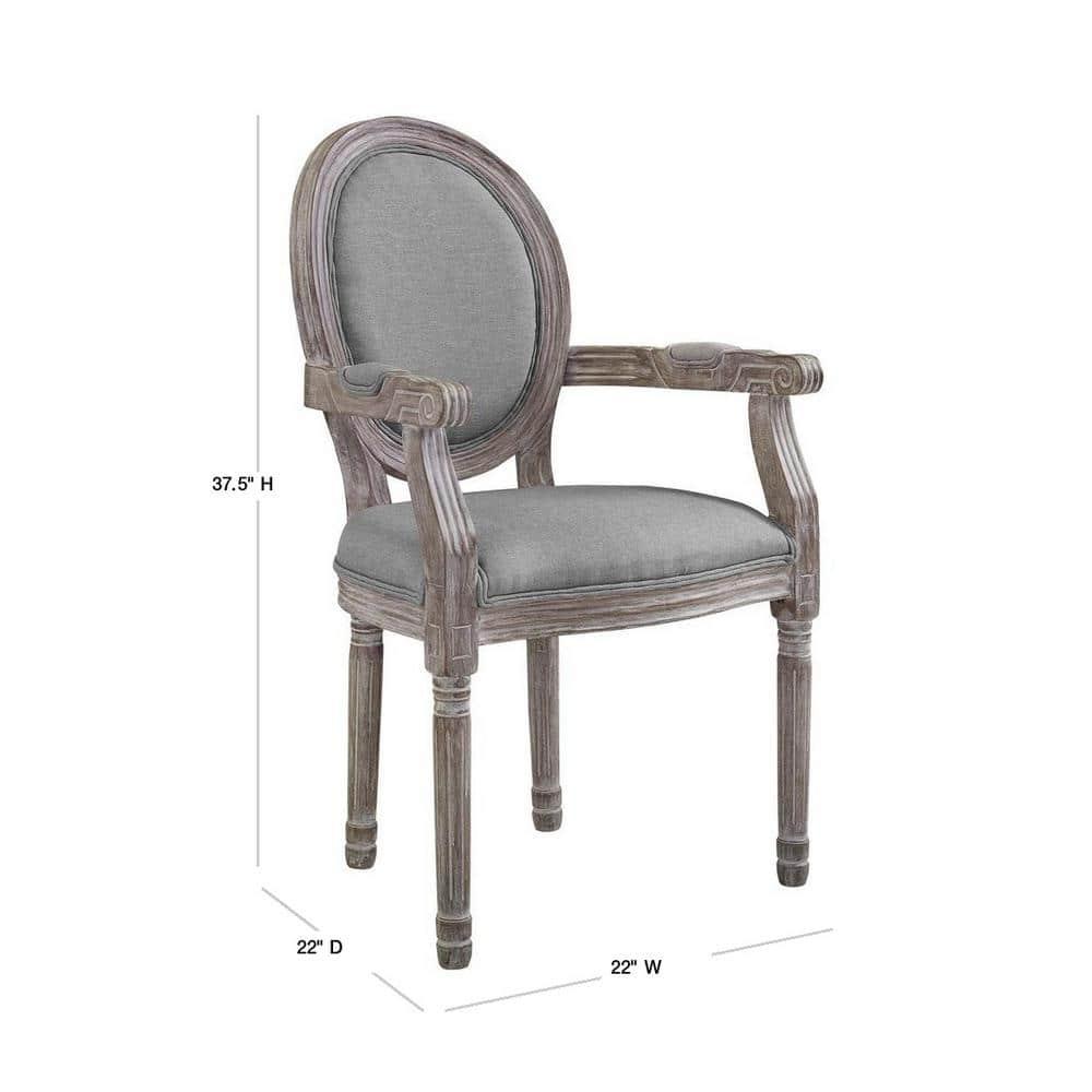 Modway Emanate Dining Armchair - Vintage French Style Upholstered Fabric Armchair in Light Gray with Solid Wood Legs