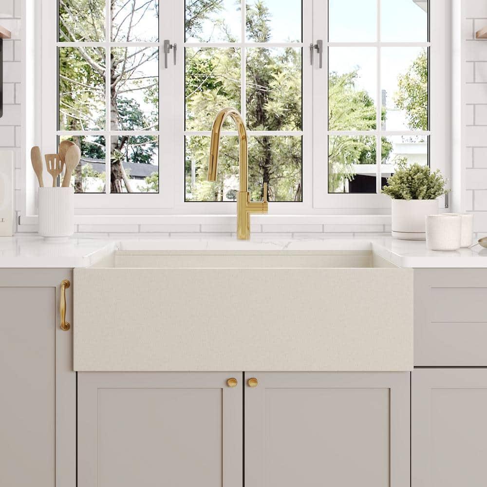 30-inch L Single Bowl Concrete Workstation Farmhouse Kitchen Sink Large Capacity Deep Dual Mount with Accessories