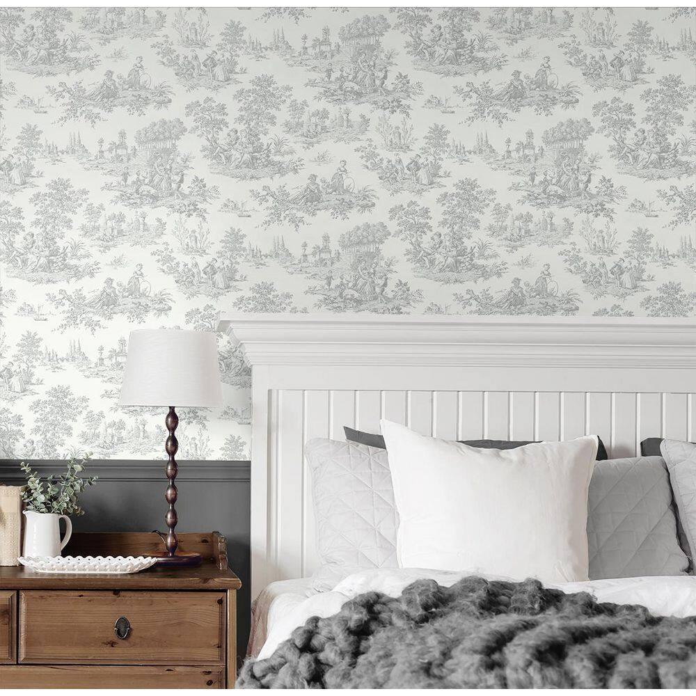 NextWall Argos Grey Chateau Toile Peel and Stick Wallpaper