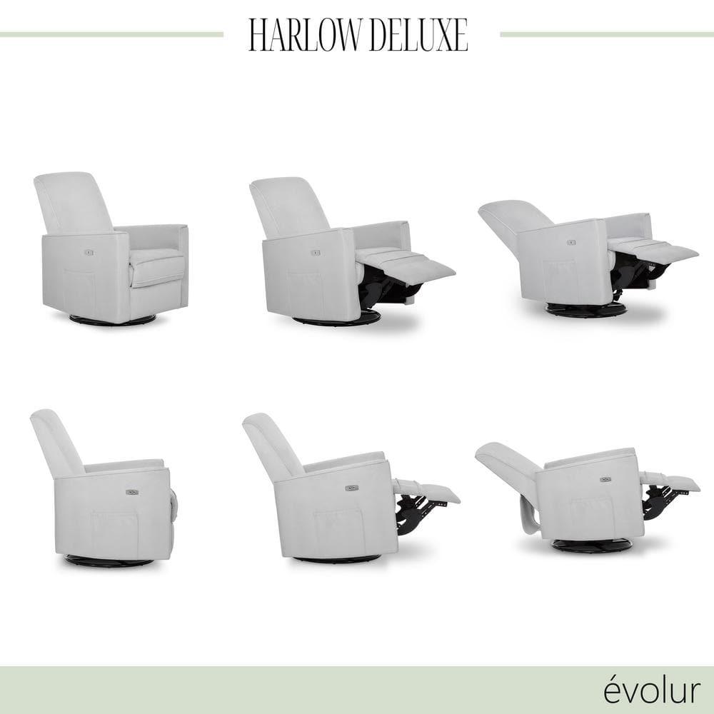 Evolur Harlow Deluxe Greenguard Gold Certified Upholstered Plush Seating Glider Swivel & Power Recliner, Grey
