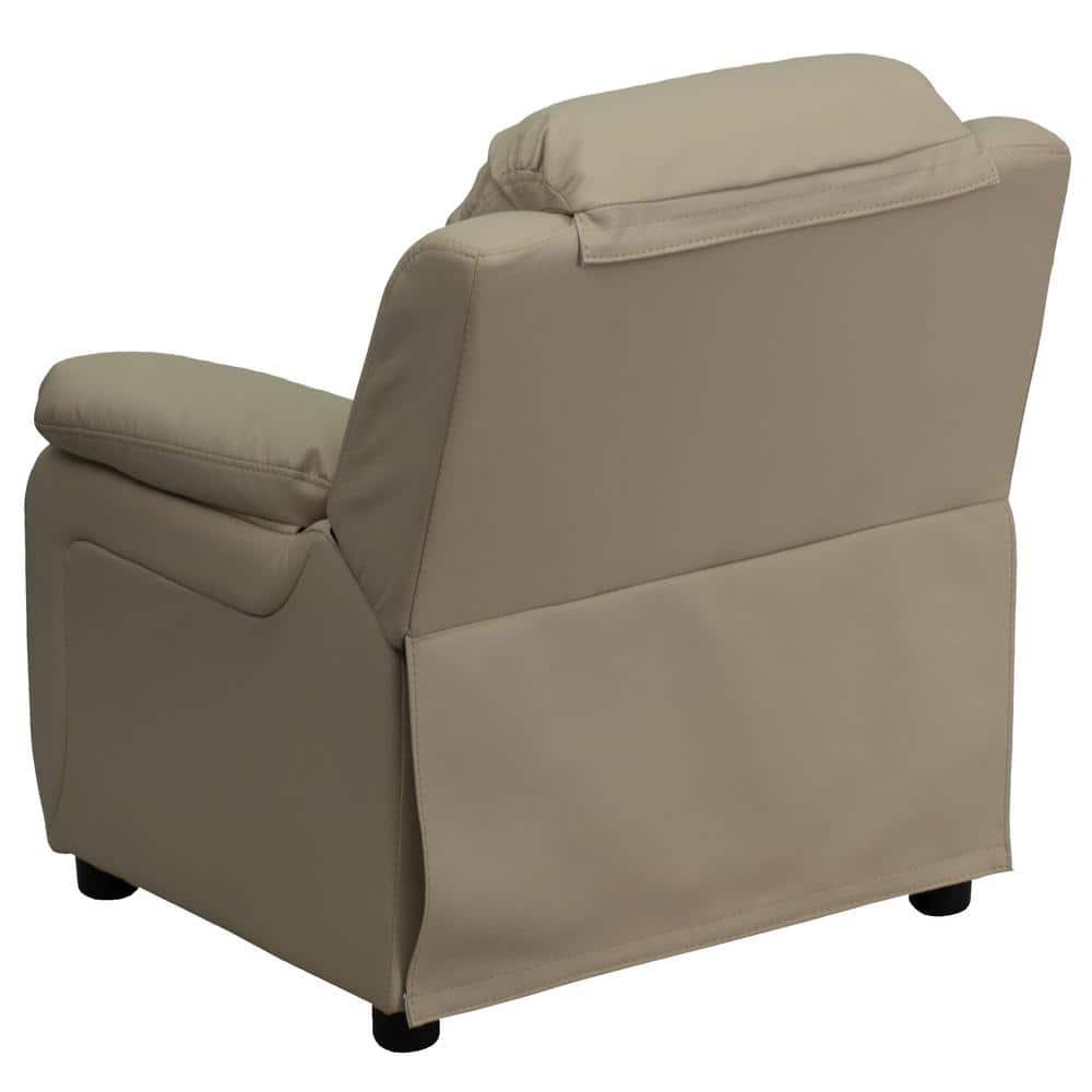 Flash Furniture Charlie Deluxe Padded Contemporary Beige Vinyl Kids Recliner with Storage Arms