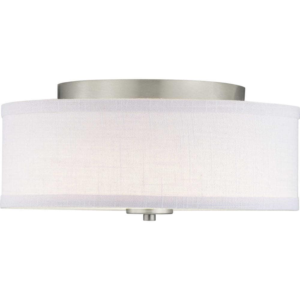 Progress Lighting Inspire Collection 1-Light LED Flush Mount in Brushed Nickel with Summer Linen Shade