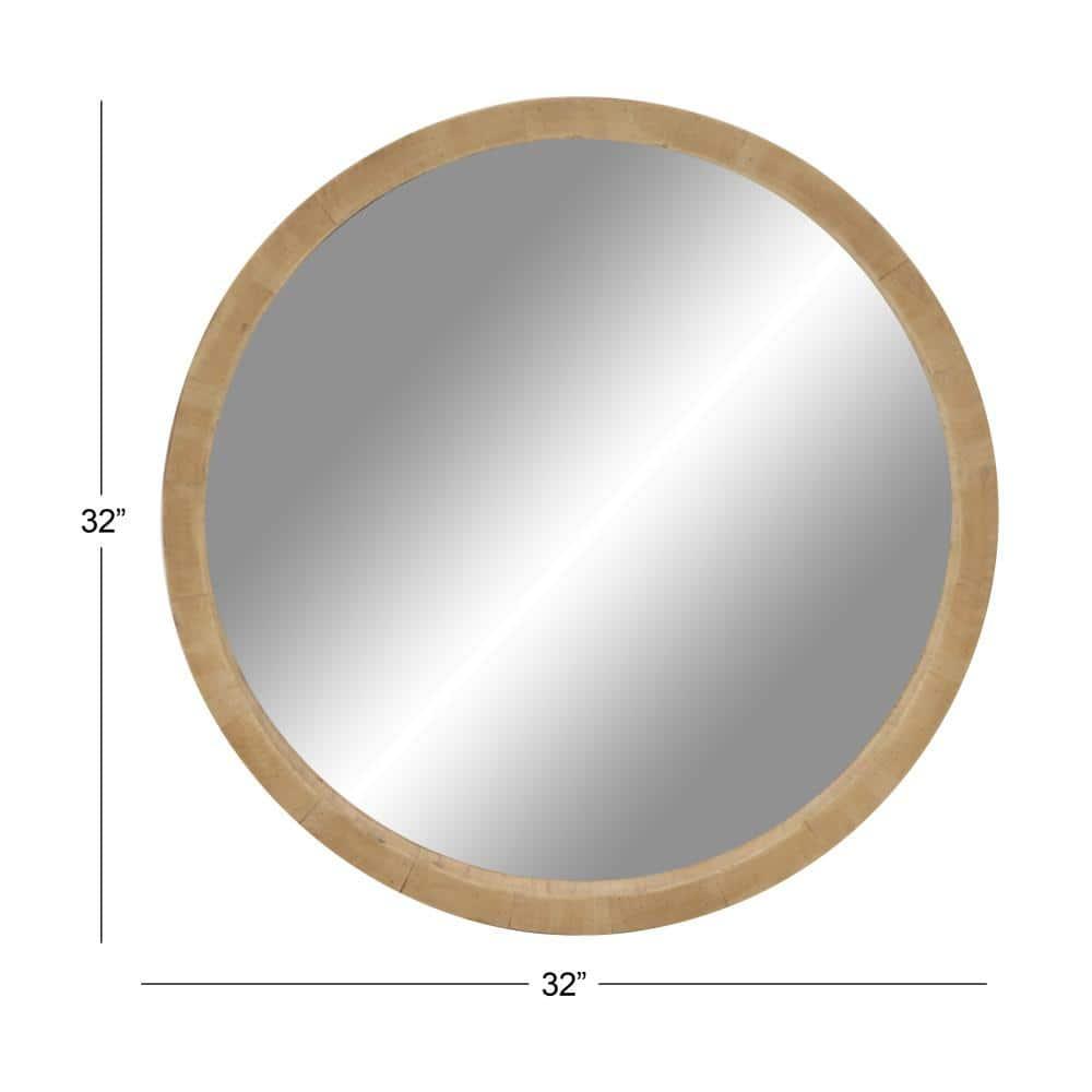 DecMode 32" x 32" Brown Minimalistic Wall Mirror with Natural Wood Grains