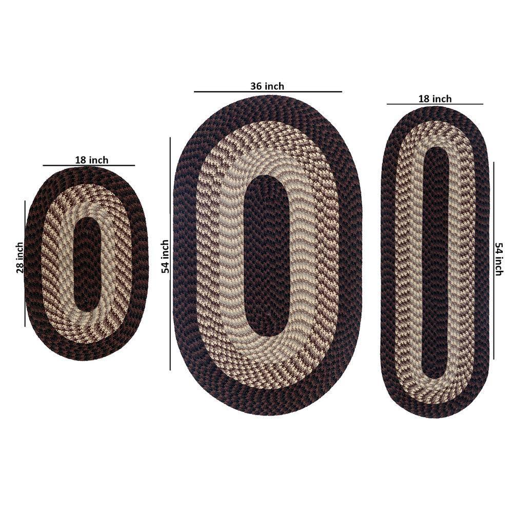 Better Trends Alpine Braid 3-PC Rug Set – Stain-Resistant & Reversible Rugs, 100% Polypropylene in Chocolate Stripe