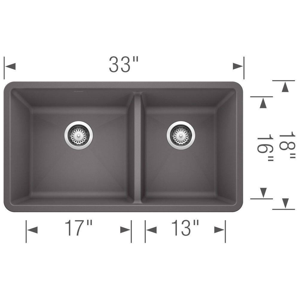 Precis SILGRANIT 33" L X 18" W Double Bowl Undermount Kitchen Sink