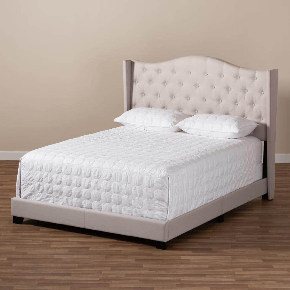 Baxton Studio Queen Alesha Bed Beige: Modern Contemporary Design, Engineered Wood Frame, Curved Winged Headboard