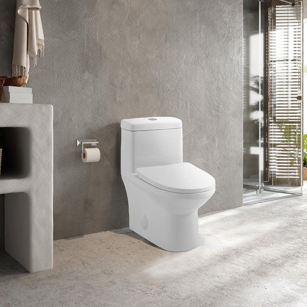 1-Piece 0.8/1.28 GPF Dual Flush Elongated Modern Toilet Soft Closing Seat, Quick Release In White Seat Included