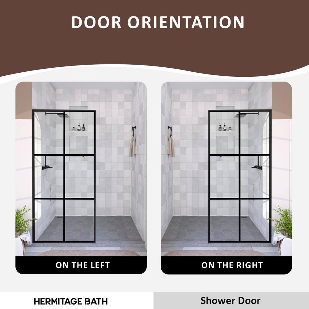 Hermitage Bath Hilma 34 In. W X 72 In. H Fixed Framed Shower Door In Matte Black Finish With Patterned Glass 1010A-HBMB