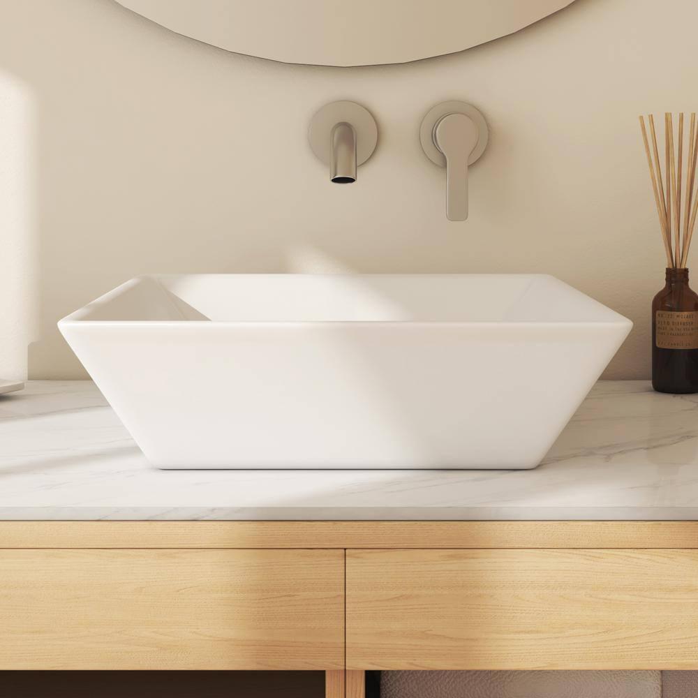 Naples 16" W x 5" H Square Vitreous ChinaBathroom Countertop Sink Vessel Sink in White