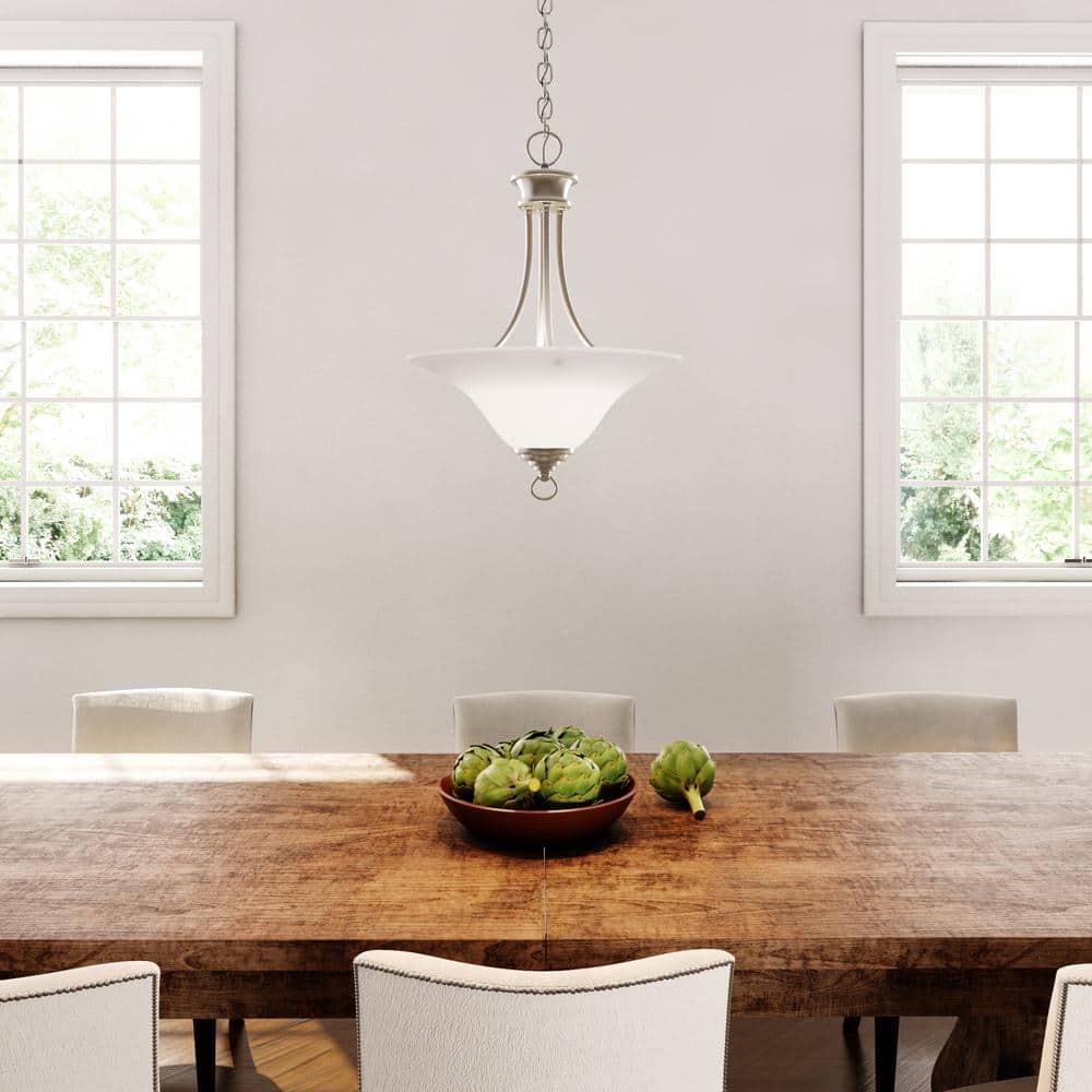 Progress Lighting Trinity Collection 3-Light Hall and Foyer Fixture, Brushed Nickel, Etched Glass Shade