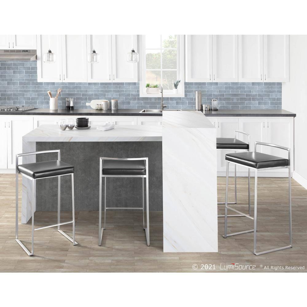 34" Set of 2 Fuji Contemporary Stackable Barstools Metal/Black Velvet - LumiSource: Low Back, Space-Saving Design