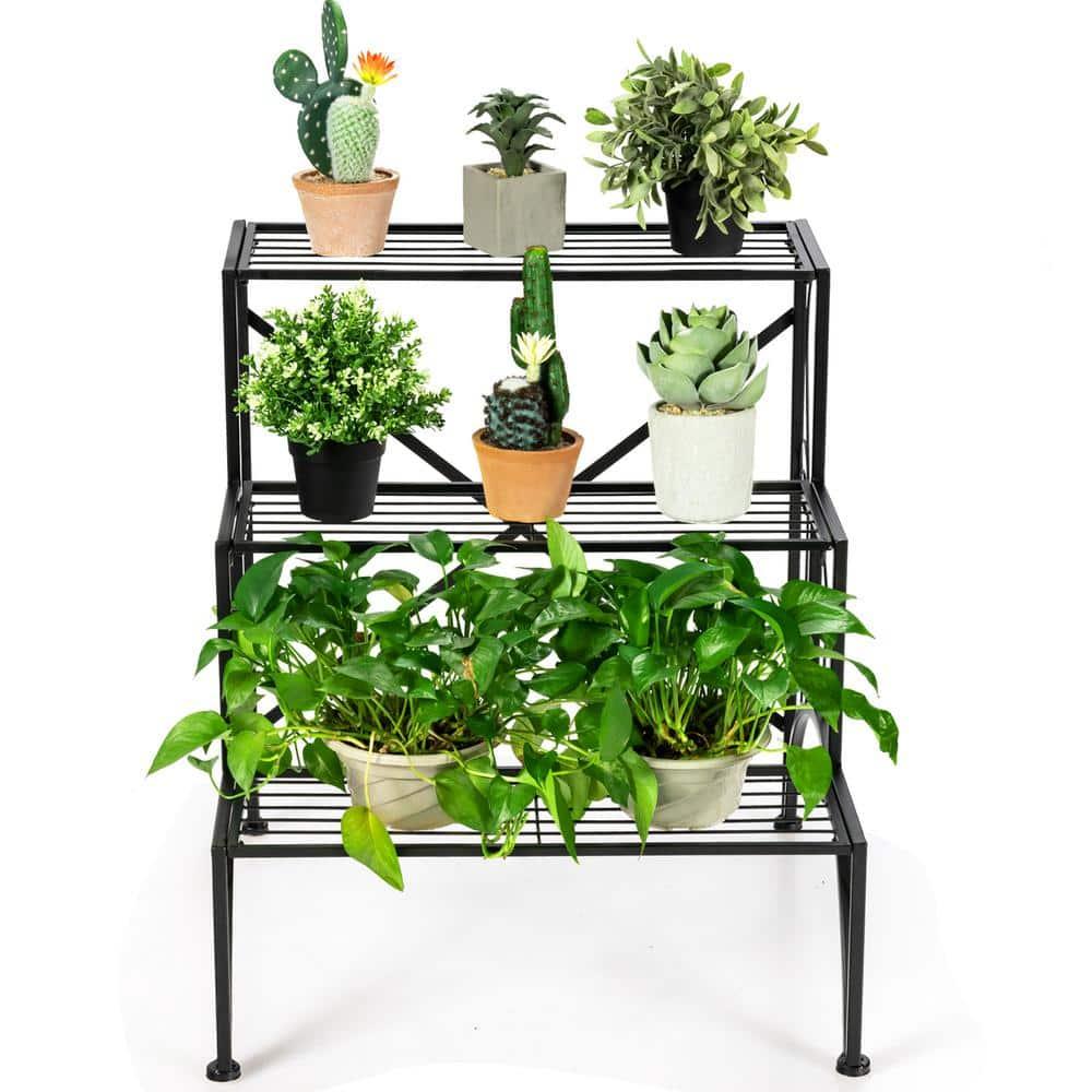 Topbuy Metal 3-Tier Plant Stand Flower Pot Plant Shelves Flower Pot Organizer Rack Suitable for Indoor & Outdoor