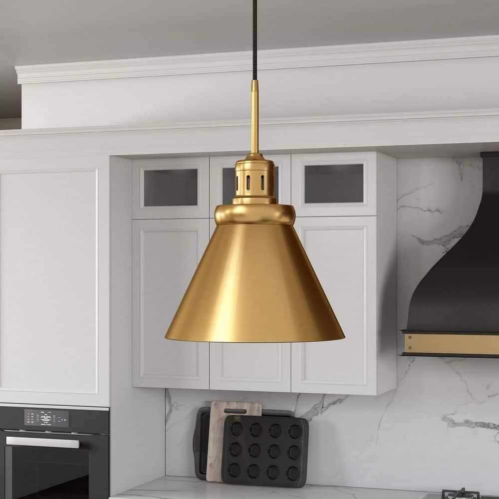 Evelyn&Zoe 17" Brushed Brass Cone Pendant