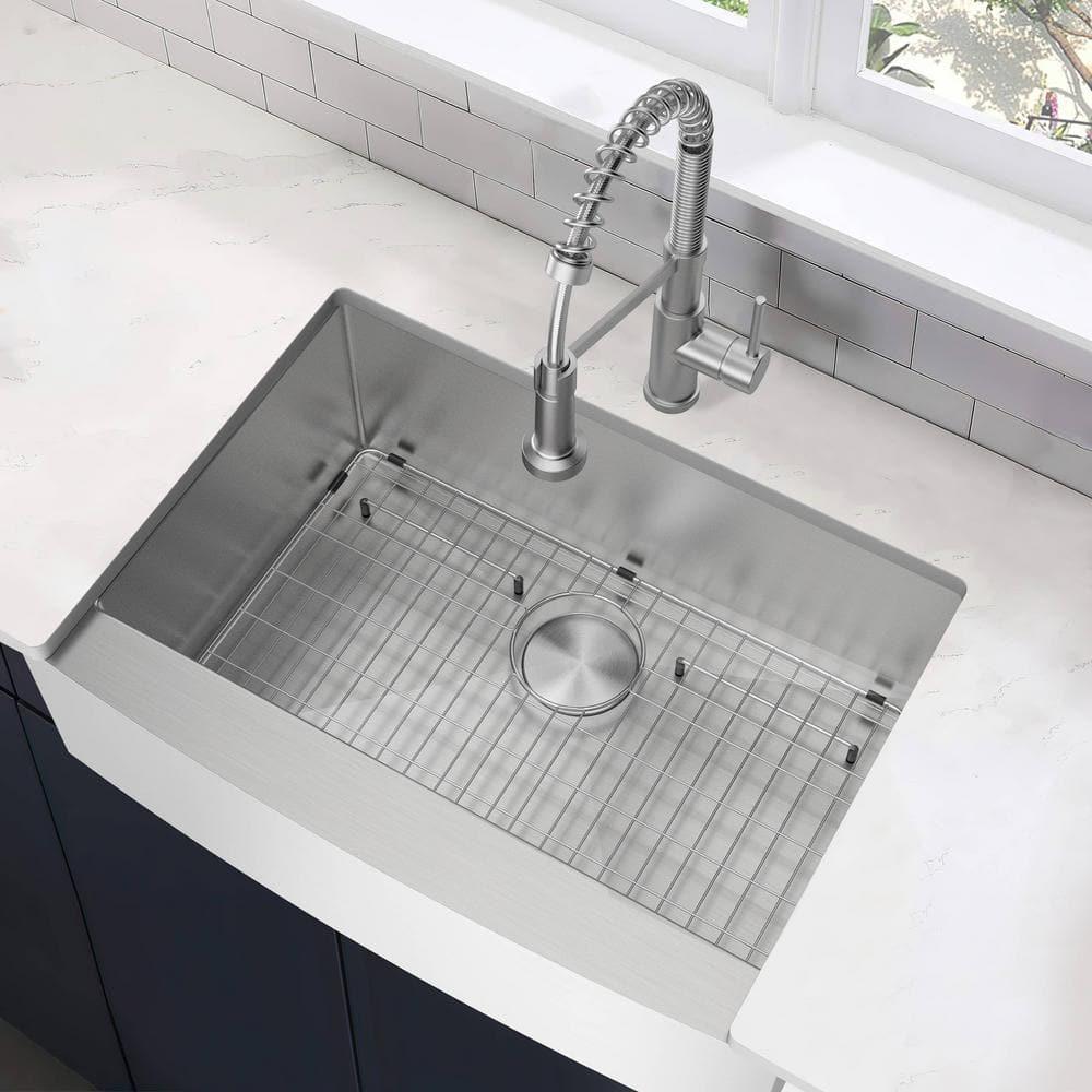 Prato 30 in. Single Bowl Farmhouse Curved Apron Front Stainless Steel Kitchen Sink 16-Gauge