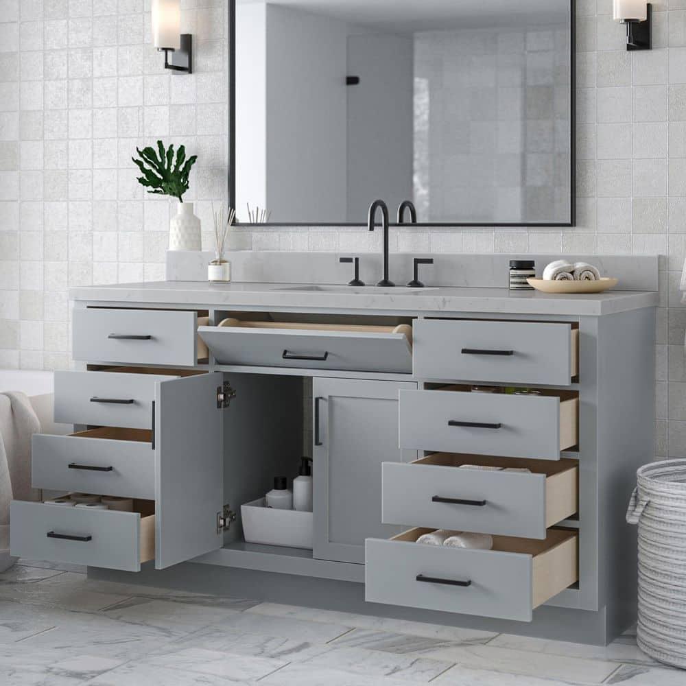 Ariel T066scqrvo Hepburn 66" Free Standing Single Basin Vanity Set - Grey
