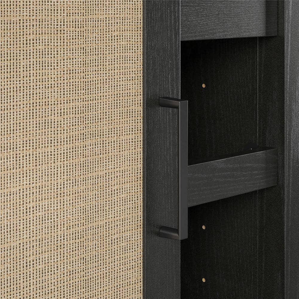 Ameriwood Home Wimberly Bar Cabinet, Black Oak with Faux Rattan