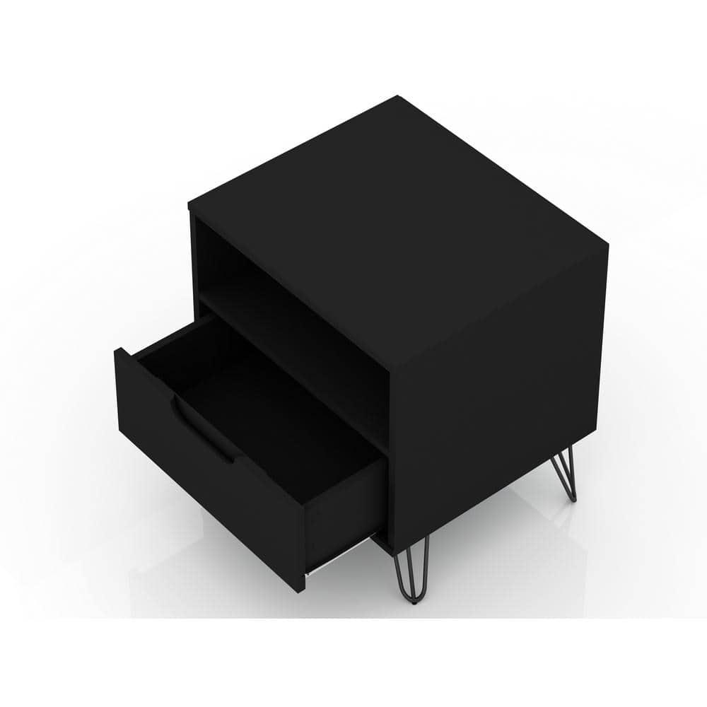 Set of 2 Rockefeller 1 Drawer Nightstands Black - Manhattan Comfort