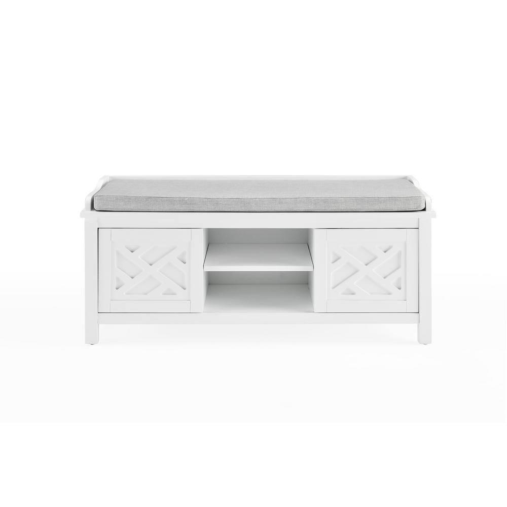 Alaterre Furniture Coventry 45 in. Pine Wood Storage Bench with Cushion, Entryway Organization & Decoration, 3 Adjustable/Removable Cubbies, Dove Gray and White